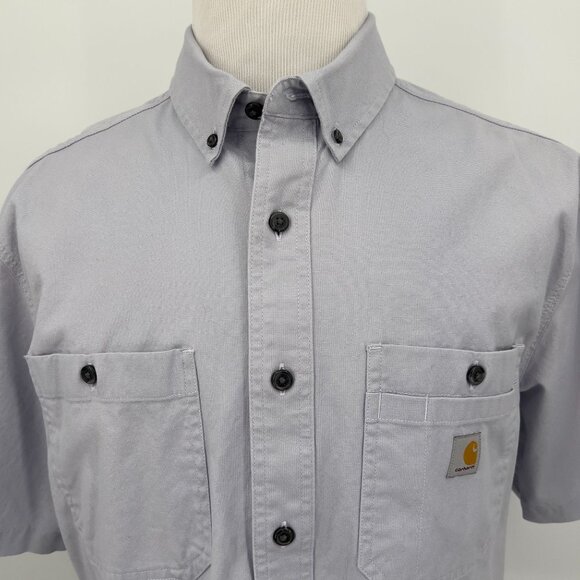 Carhartt Rugged Flex Relaxed Fit Short Sleeve Button-Up Shirt L Large Solid Gray - Picture 1 of 4